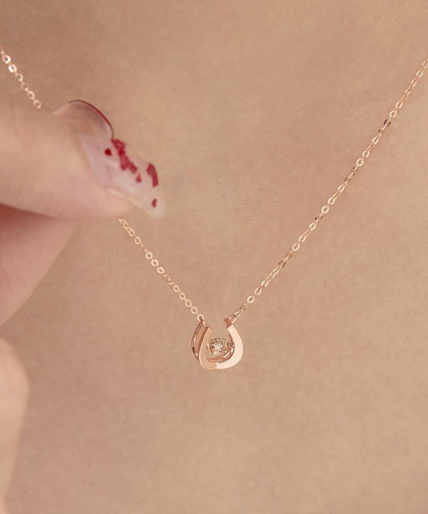 Mcel 14K Ena Horseshoe Cognac Diamond Dancing Stone Necklace