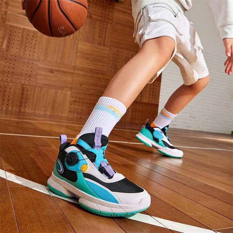 Li Ning Kids Basketball Woven Sports Comfortable Non-Slip Shock Absorbing Wear-Resistant Rebound Breathable Mid-Top Basketball Shoes YKBU092-3