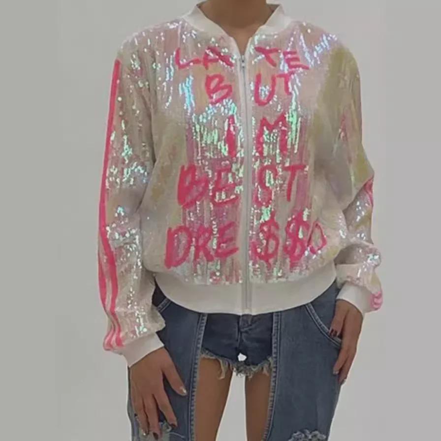 Бейсбольная куртка с пайетками в европейском и американском стиле 2024 года