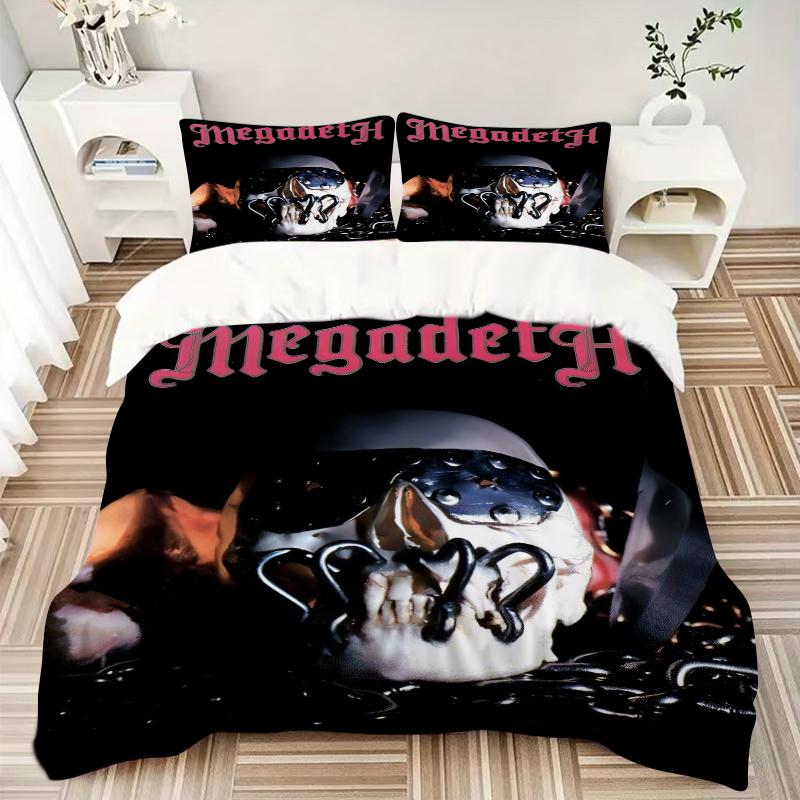 3Pcs Megadeth Skull Artwork Bedding Set Quilt Cover Pillowcase Home Christmas Xmas Halloween Gift 1 Duvet Cover 2 Pillowcase M924554