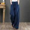 Cotton Linen Wide Leg Pants Vintage Casual Long Trousers Women's Solid Color Elastic High Waisted Pants
