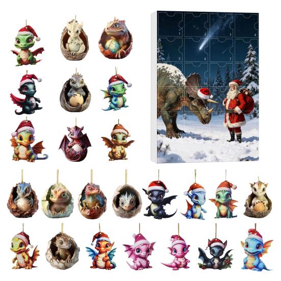 Christmas Countdown Calendar Advent Box 24-Day Mini Cute Flying Dragon Ornament Multifunctional Holiday Decoration for Kids Family Home Car