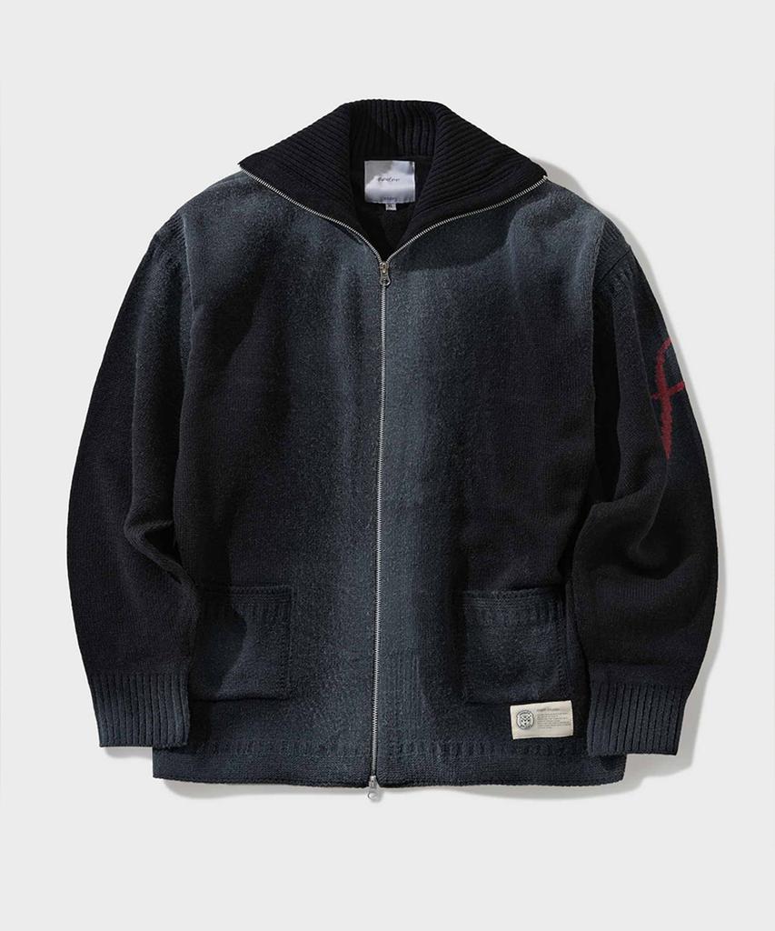 Ffeff Studio Vintage Washed Ffeff Logo Zip-Up Cardigan (Black)