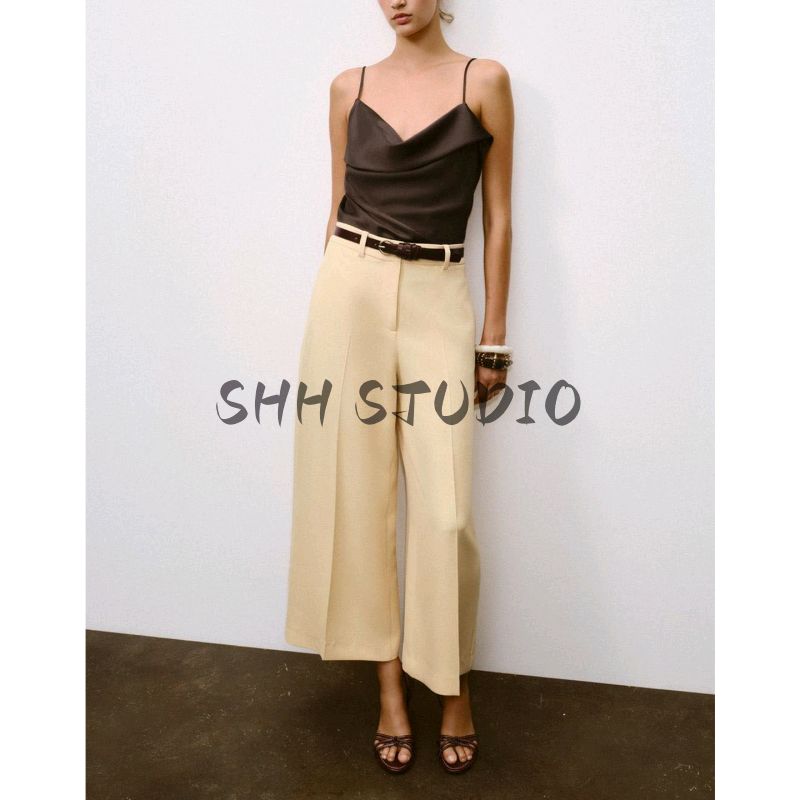 Fall New Women's Clothing Commute Leisure Fashion High Waist Pocket Decoration Belt Wide Leg Pants 8717344