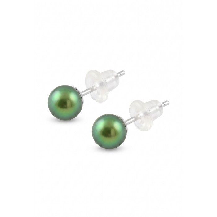 Boucles d'Oreilles - Pearls & Colors - Véritables Perles de Culture - 4-5 mm - Vert Intense - Or Blanc 9 Cts