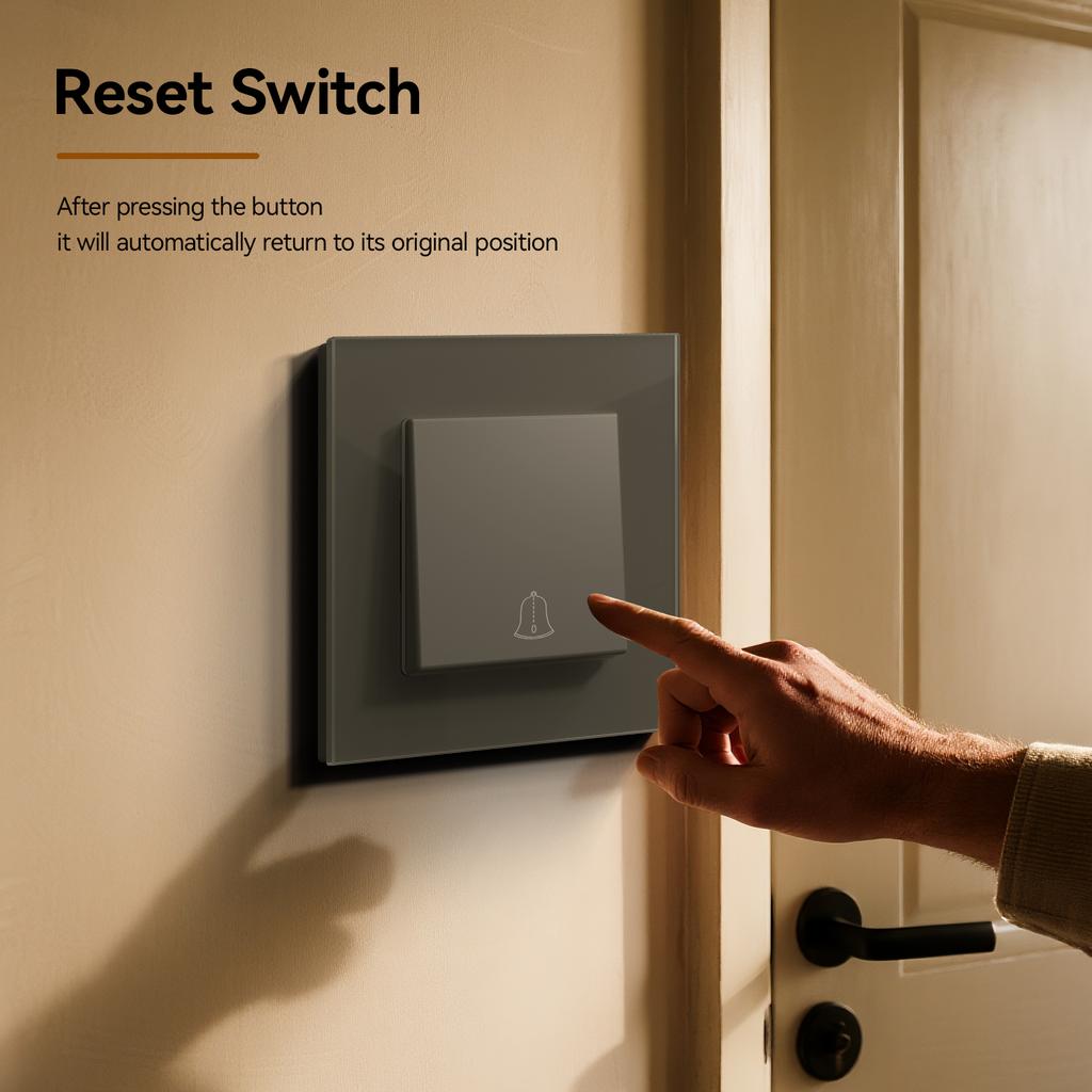 BSEED Mechanical Doorbell Switch Push Button Wall  Switch Glass/Plastic Frame EU Standard White Black Gary Gold Reset Switch