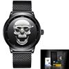 LIGE Brand New Style 3D Skull Men Watch Gift Steel Mesh Waterproof Military Male Sport Punk Quartz W