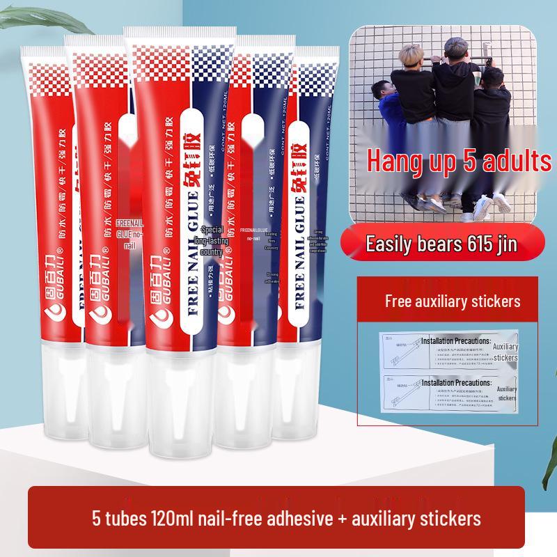 Многофункциональный клей: Без гвоздей, Прочный, Идеально подходит для плитки в ванной комнате, зеркал и стекла.