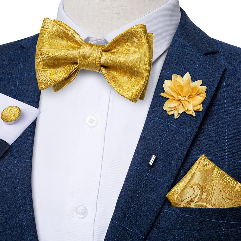 Classic Red Paisley Pattern Woven Self-tied Bow Tie Pocket Square & Cufflinks Boutonniere Gift Set for Men