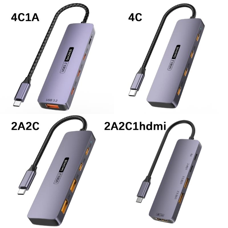 Док-станция Type C 10 Гбит/с с несколькими портами, адаптеры, Power Delivery PD100W 140W, USB 3.2 разветвитель для ПК, телефона, 4K 60 Гц HDTV