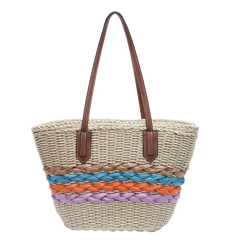 Богемная плетеная соломенная сумка через плечо в радужную полоску – Универсальная пляжная и отпускная сумка для женщин