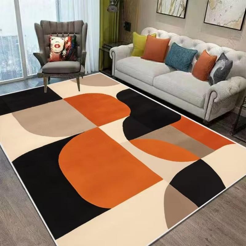 Nordic Style Orange Geometry Large Living Room Carpet Modern Decoration Bedroom Soft Non-slip Carpet Large Area Sofa Side Rug