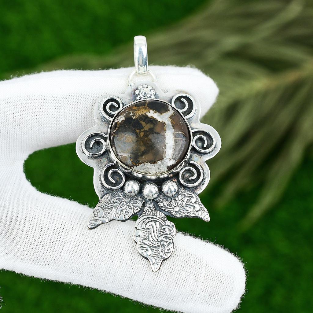 Natural Moroccan Mud Crack Fossil Anniversary Pendant Jewelry Sterling Silver