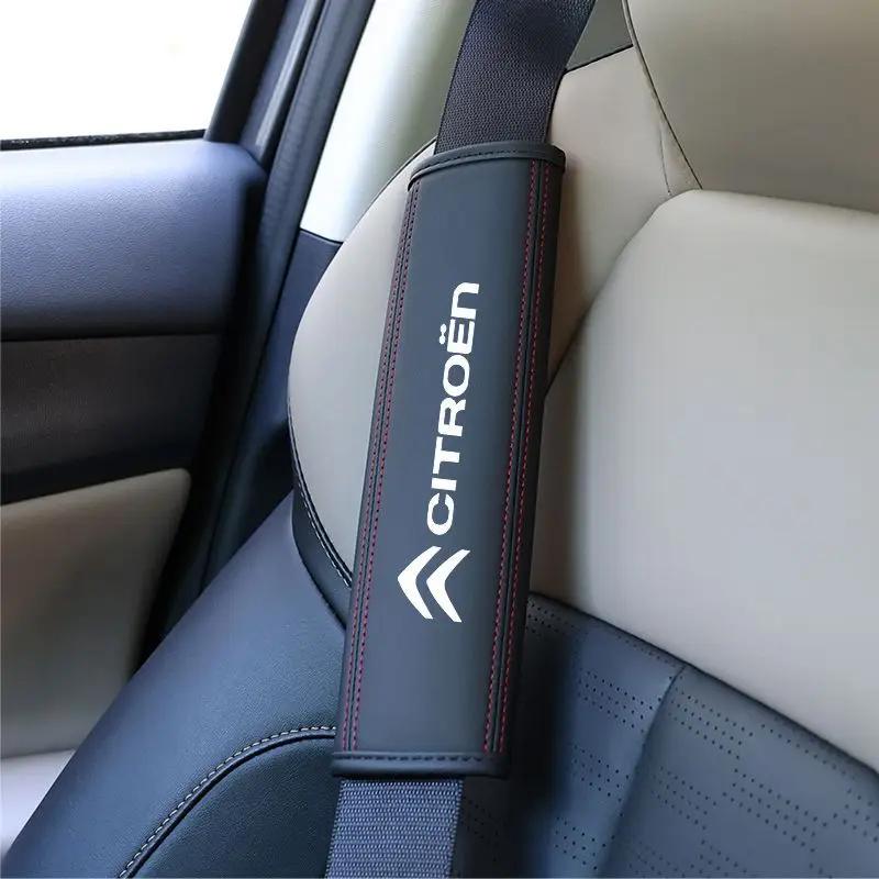 AHW3 Citroen Seat Belt Shoulder Pad Soft Leather Car Safety Belt Cover For C1 C2 C3 C4 C5 Berlingo Auto Interior Accessories Sticker