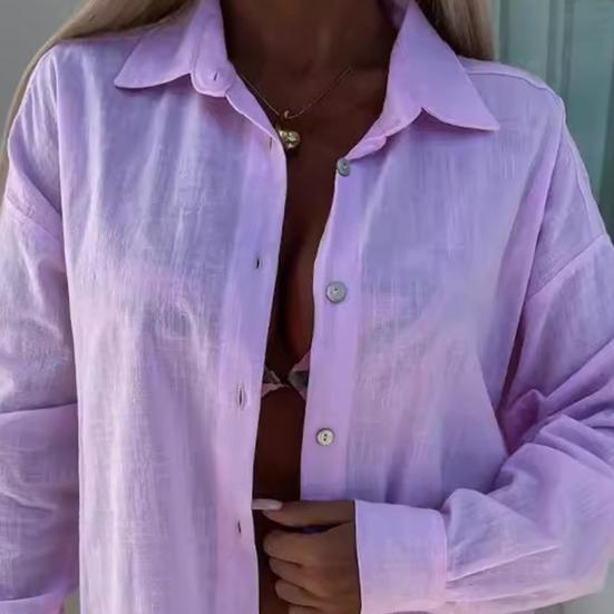 Женская рубашка с лацканами, однобортная рубашка с длинным рукавом, однотонная свободная блузка, повседневные осенние топы