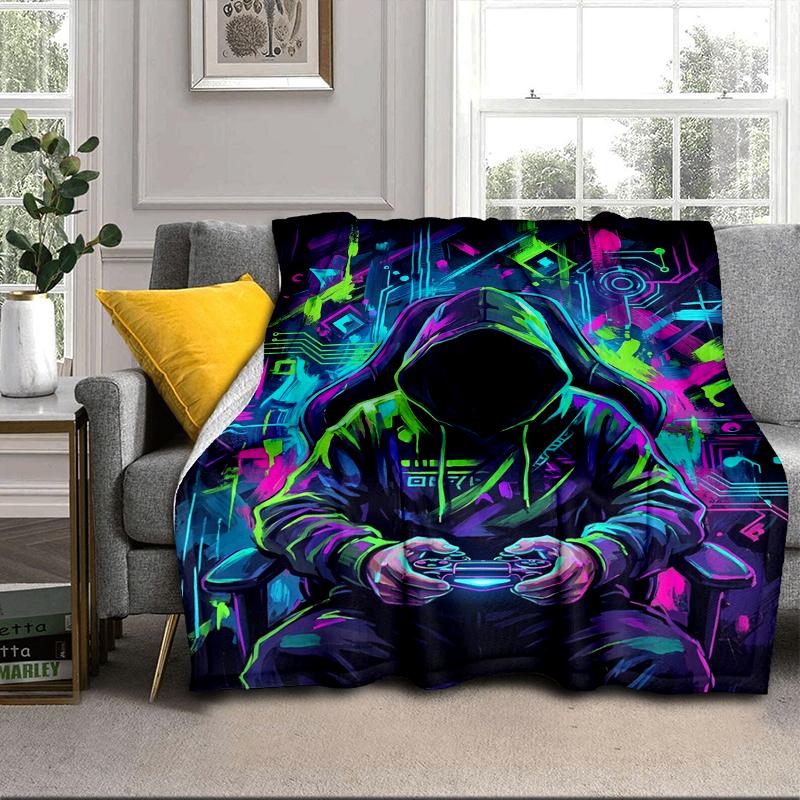 Cyberpunk Neon Gaming Blanket Flannel Blanket for bed, sofa, Camping, Hiking, Picnic Essentials, gift for family Fan gifts
