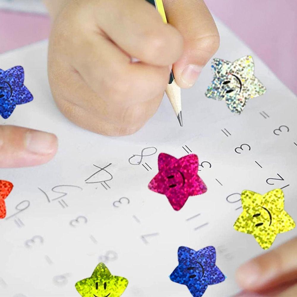 500pcs/roll Office Stationery Colorful Glitter Star Stickers Teacher Encouragement Supply  Praise