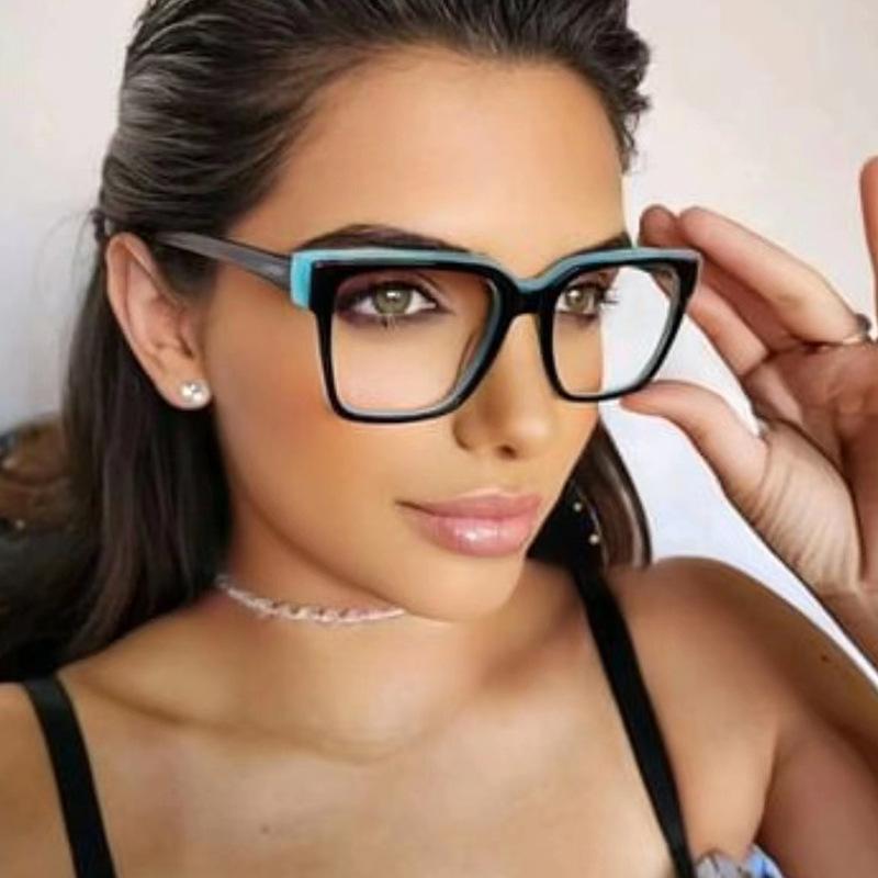 Women's Glasses Anti-Blue Light Simple Fashion Personality Retro TR90 Plain Glasses Commuter Student Travel Glasses