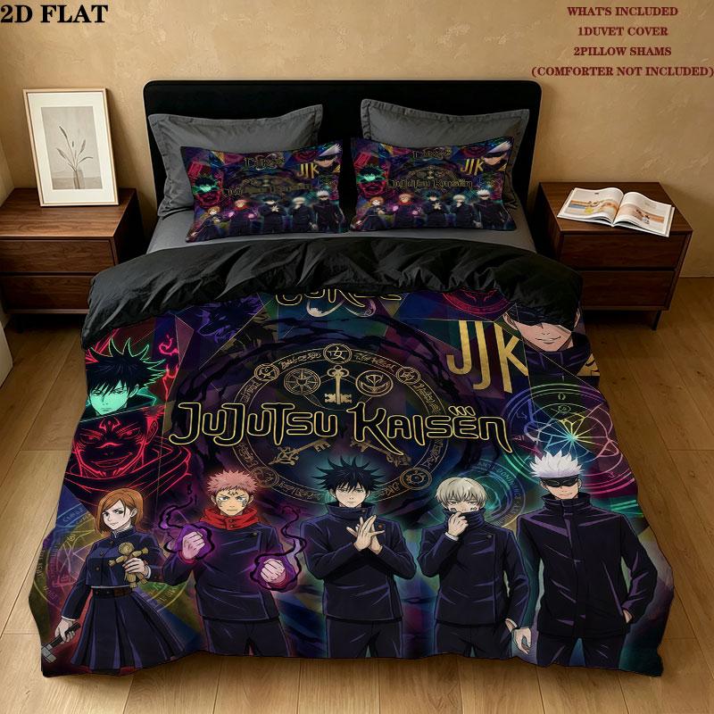 Jujutsu Kaisen Pattern Bedding Quilt Set Quilt Cover Pillowcase Home Birthday Gift(1 * duvet cover + 2 * pillowcase, without core)