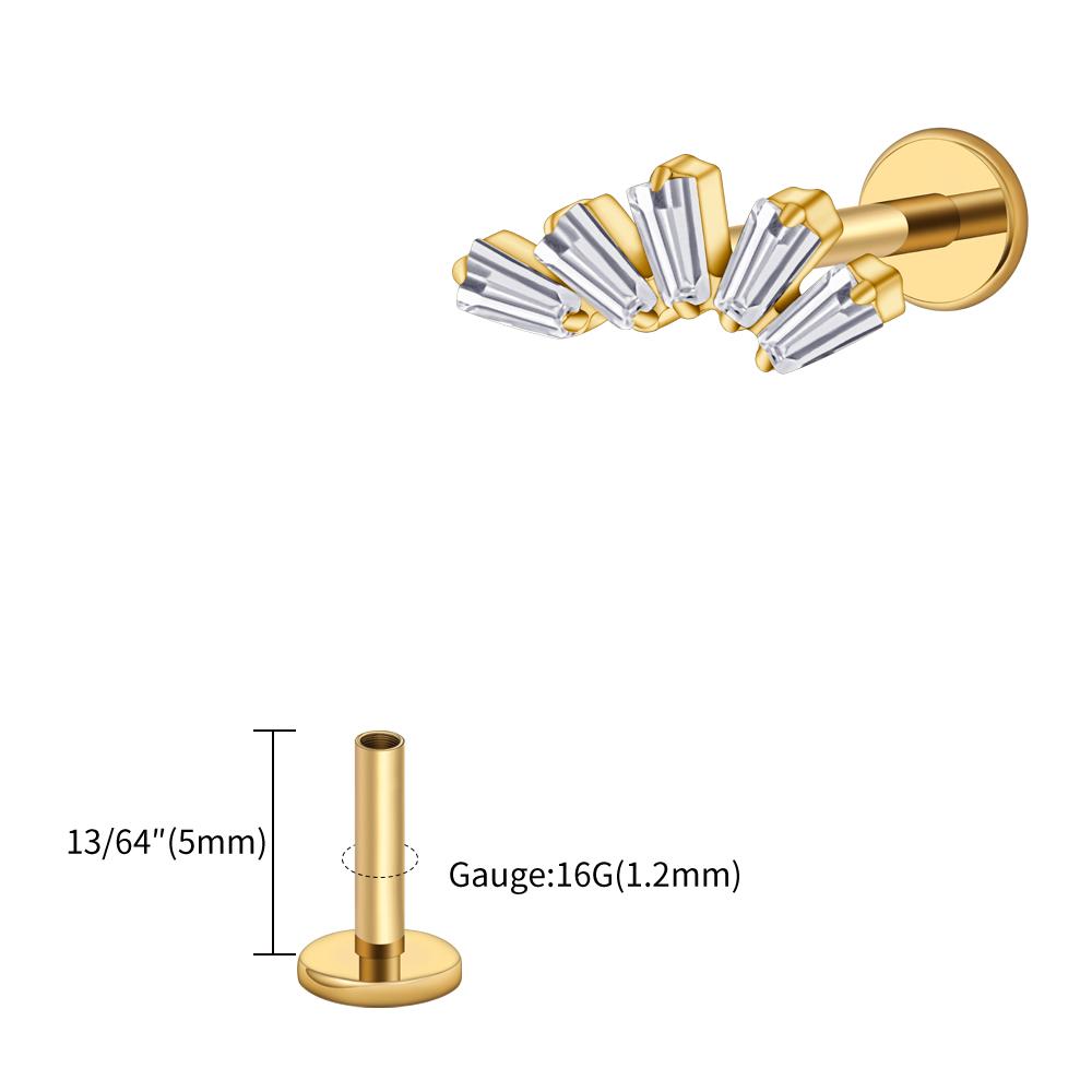 Правый Большой ASTM F136 Титан 16G Багет Кластерный Цирконий Лабрет Штифт Трапеция Хрящ Уха Мочка Уха Пирсинг