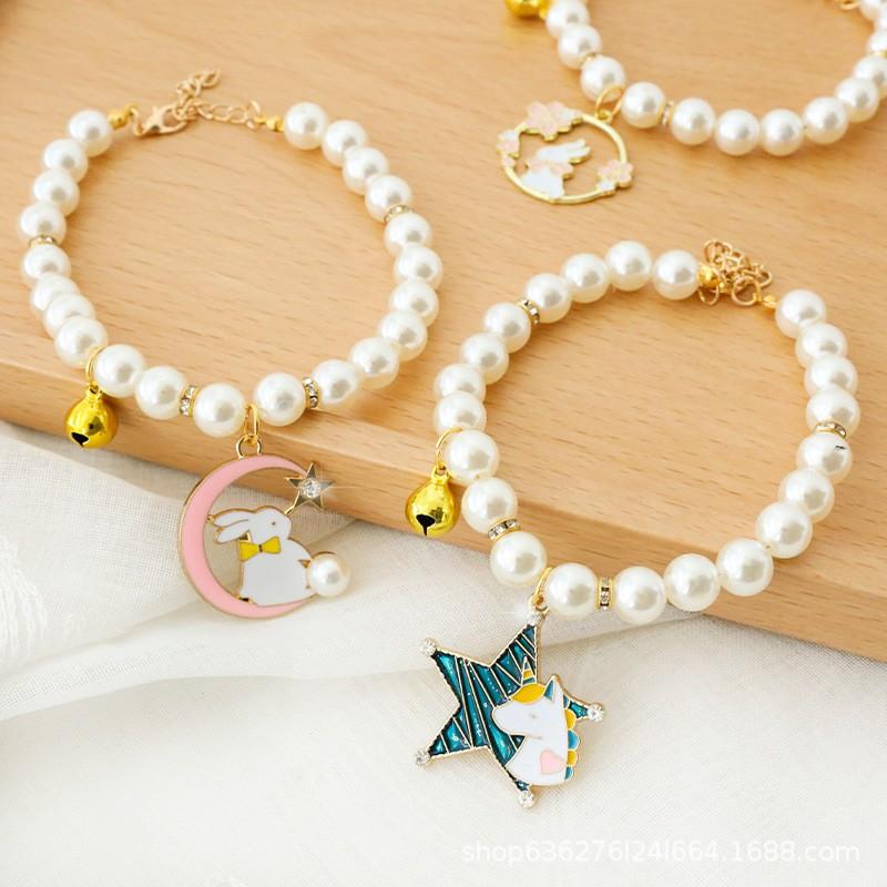 Bowknot Cat Pearl Pendant Pet Collar Cute Dog Decorative Adjustable Necklace Small Pets