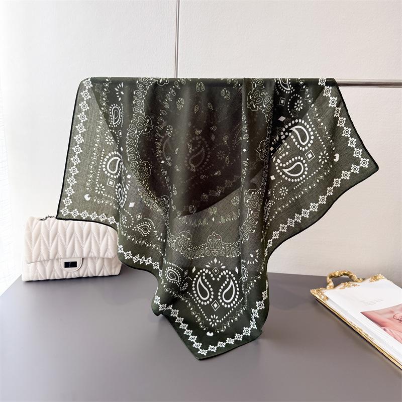 68cm Green Cashew Printed Scarf Women's Spring and Summer Thin Imitation Silk Scarf Fashion Versatile Shawl Headscarf Scarfs