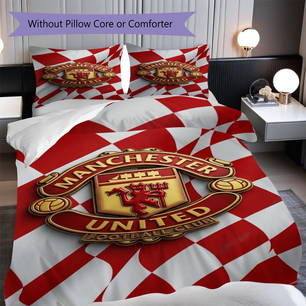 Manchester emblem flag Bedding (1 * duvet cover + 2 * pillowcase, without core) 2D Flat Soft and comfortable Bedding set Christmas birthday gift