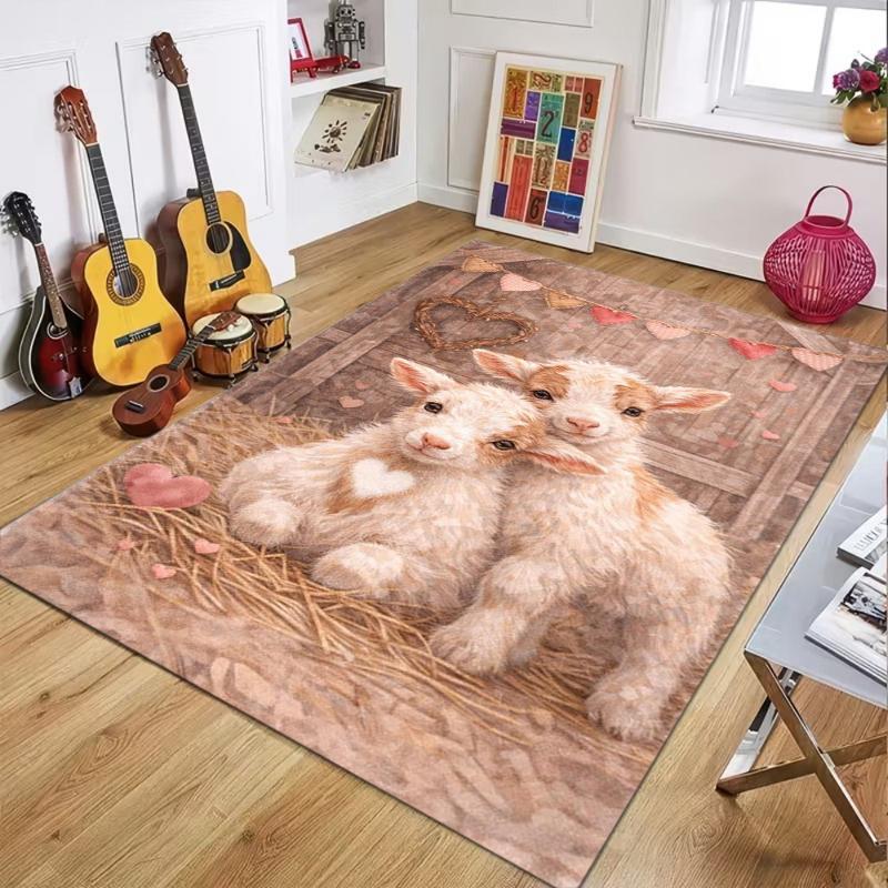 Adorable Lamb Pattern Carpet Mat Rug Cozy Home Decoration Cute Sheep Design Living Room Bedroom Nursery Soft Fluffy Area Rug