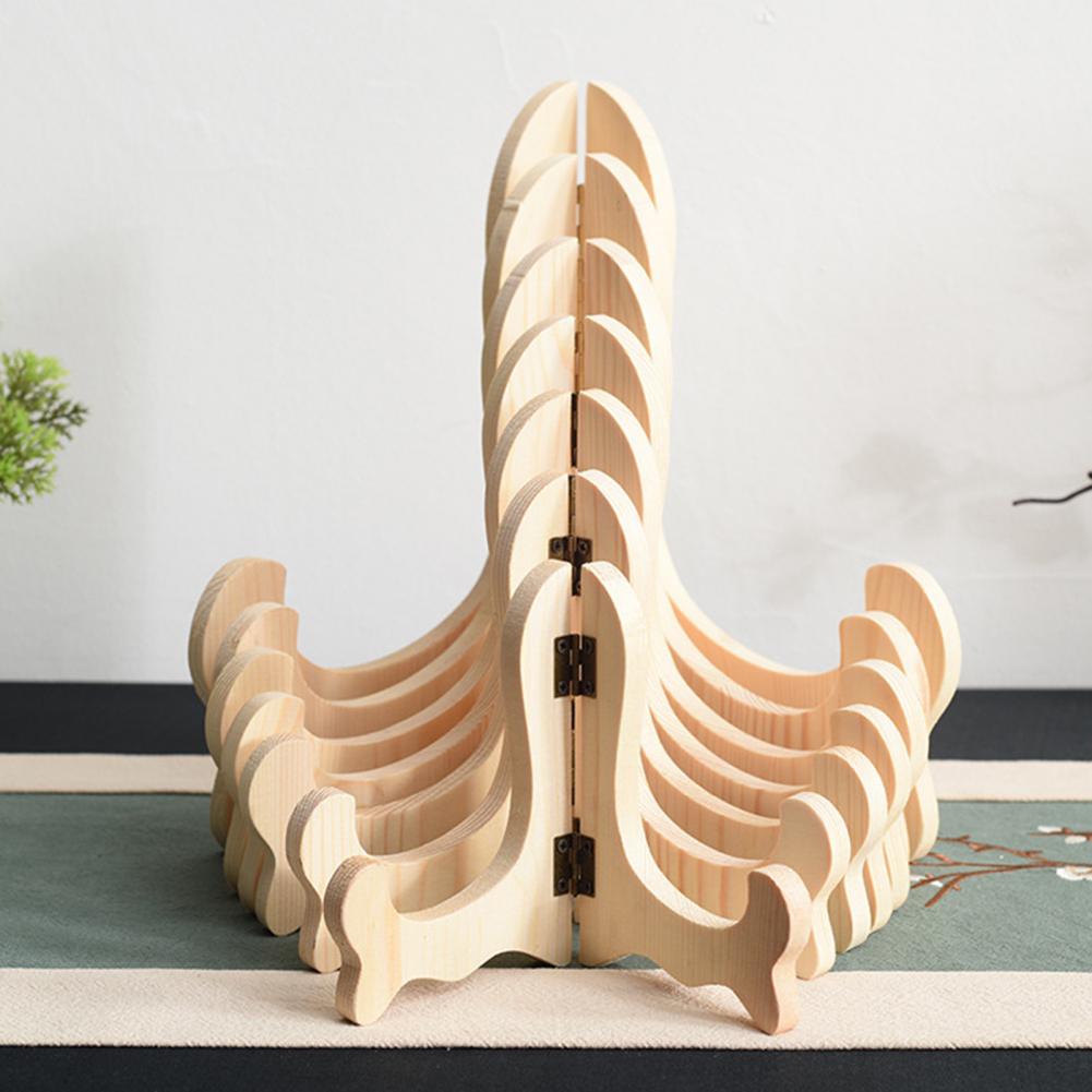 Практичная стойка для хранения, деревянная стойка для показа, изогнутый дизайн, складная тарелка, подставка для хранения чая пуэр