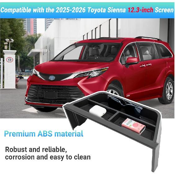 Органайзер центральной консоли, лоток на приборную панель, совместимый с Toyota Sienna 2025-2026, 12,3-дюймовый экран, аксессуары для интерьера, органайзер для хранения на приборной панели