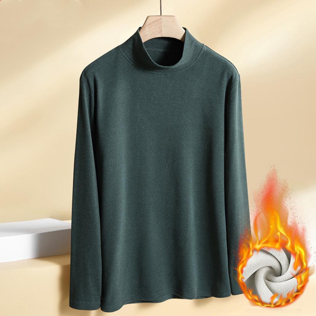 Men's Solid-color Casual High-neck Fitted Long-sleeved T-shirt, Men's Suede Warm Base Layer Top