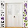 Spring Summer Banner 70x12 Inch Vertical Spring Summer Door Banners Door Decorations Hanging Purple Floral Welcome Porch Signs Outdoor Summer