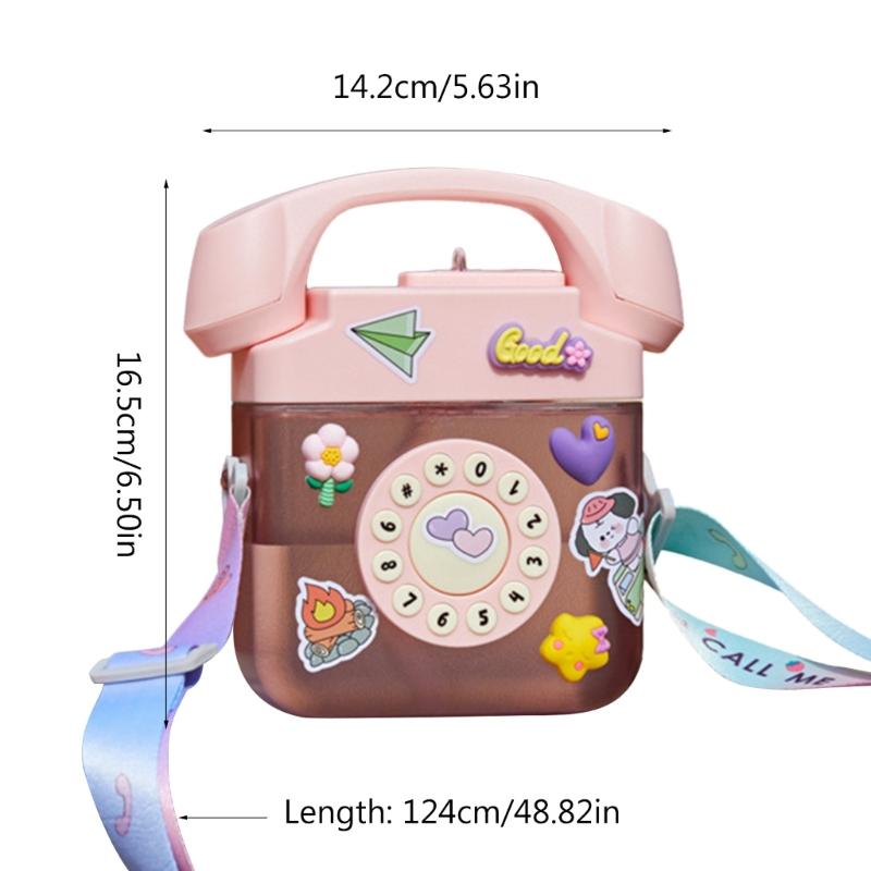 Portable Plastic Drinking Bottle Aesthetic Water Bottle Telephone Shape Water Bottle with Straw Water Bottle with Strap