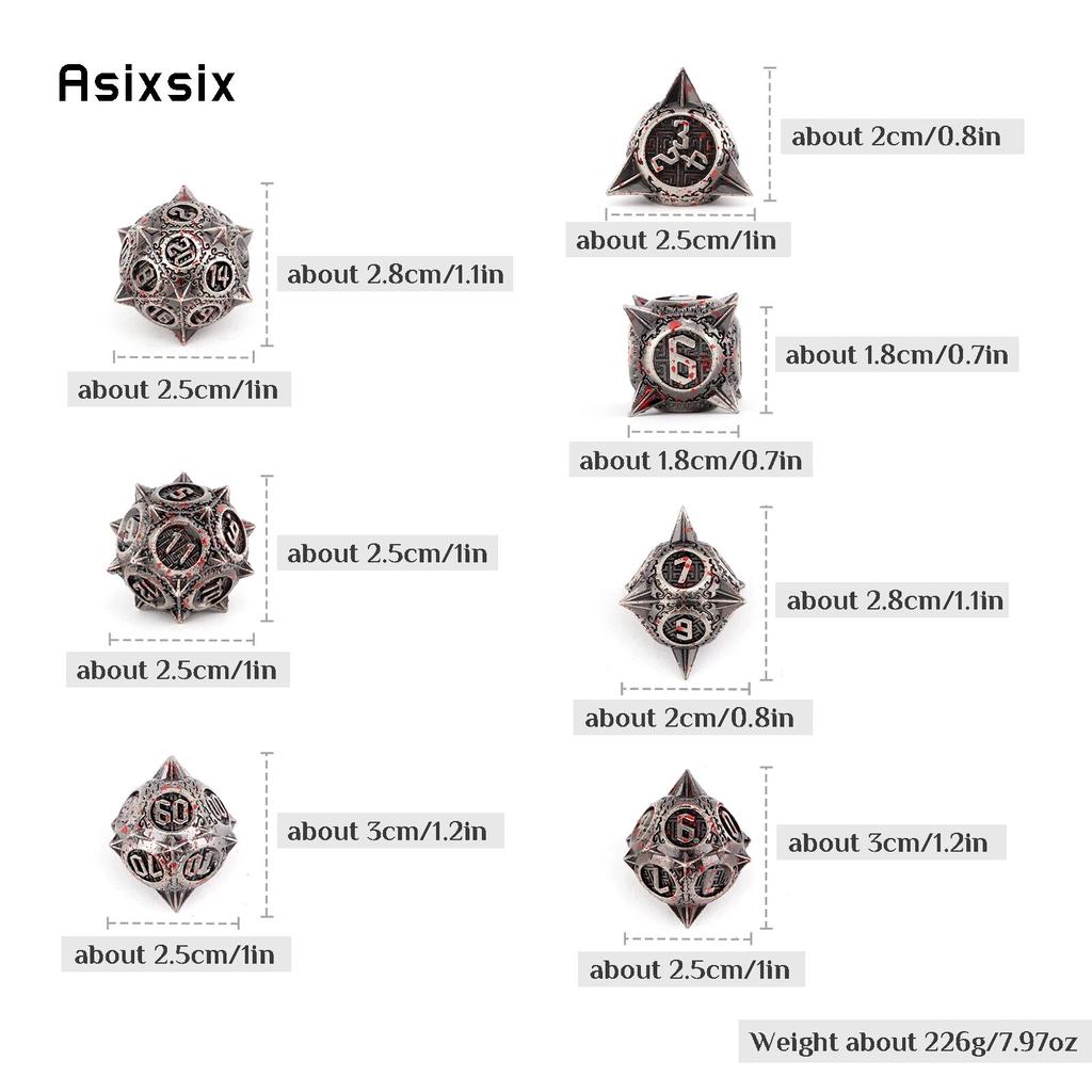 7 Pcs Silver Red Meteor Hammer Metal Dice Solid Metal Polyhedral Dice Set Suitable for Role-Playing RPG  Board Game Card Game