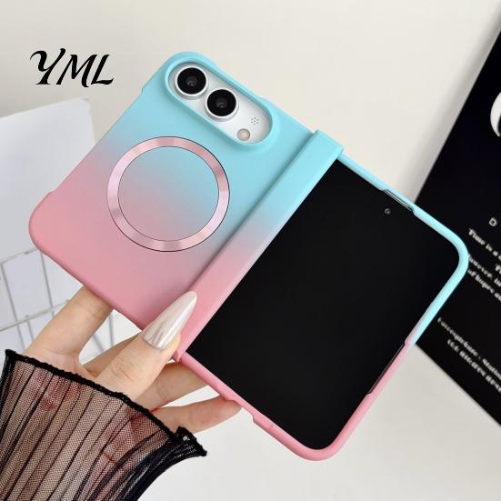 Scratch Resistant Lens Guard Case Magnetic for iPhone, Gradient Skin-like Protective Cover with Built-in Ring Comprehensive Coverage Foldable