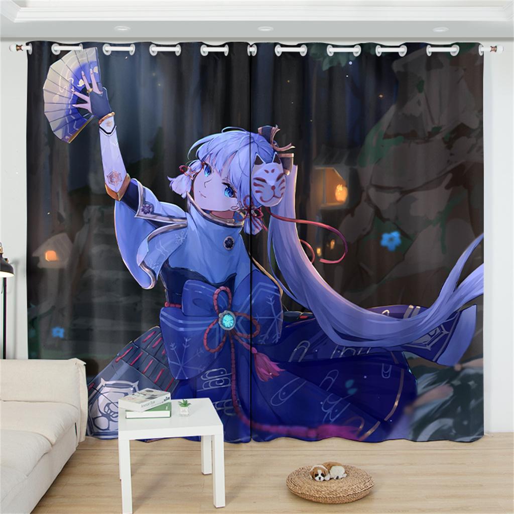 Kazuha Genshin Impact Blackout Curtain 2 панели аниме-принт оконные шторы для гостиной мультяшный домашний декор обработка
