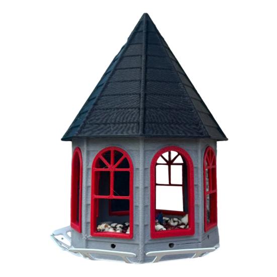 Кормушка для птиц, подвесной домик для птиц, большая вместимость, кормушка для птиц с насестом, красная крыша для украшения сада, балкона, двора