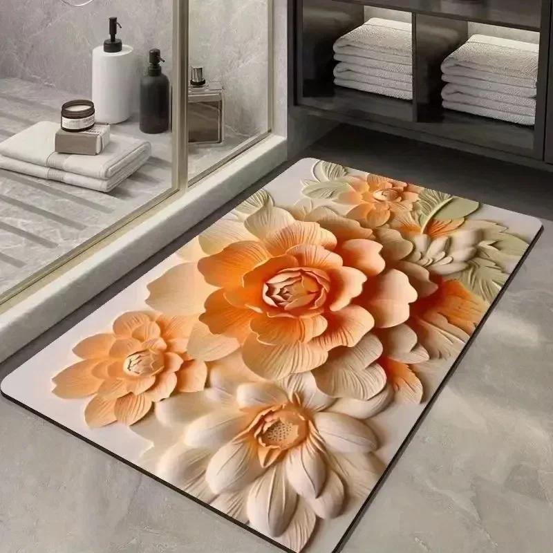 3D Коврик для ванной с цветочным принтом, нескользящий коврик для ванной, супервпитывающий коврик для прихожей, коврик для декора прачечной, коврик для крыльца/входа