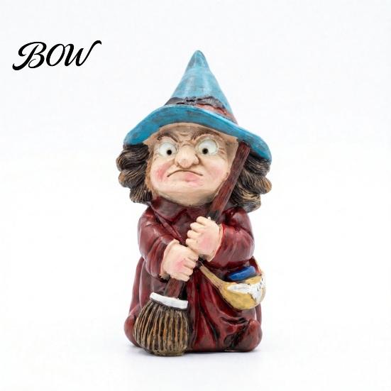Small Halloween Figurine Witch on Broomstick Resin Figurine, Gnome Statue with Wizard Hat, For Shelf Vintage Spooky Decor for Desk Table, Gift Lovers