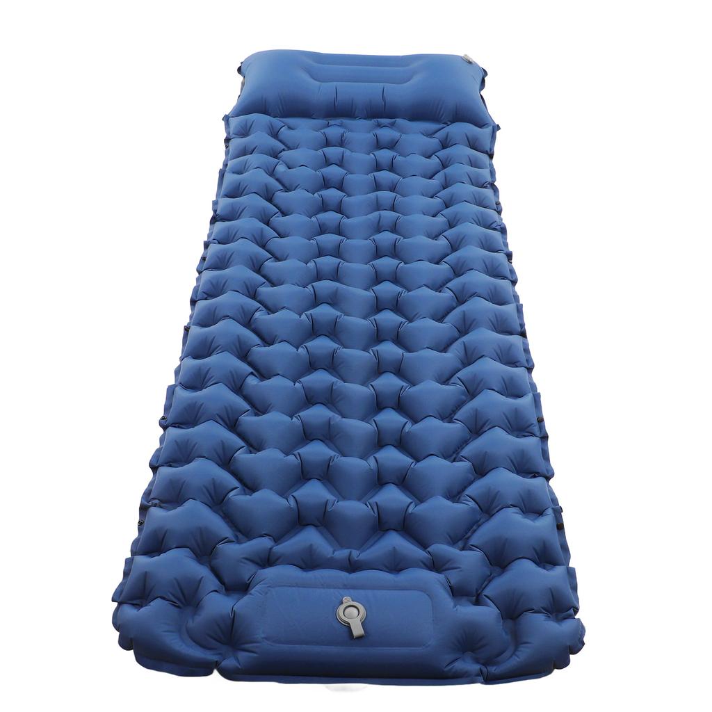 Camping Sleeping Pad Navy Blue Lightweight Moistureproof Inflatable Double Mattress With Storage