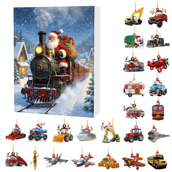 2025 Transportation Advent Calendar 24 Days Christmas Countdown with Collectible Train Plane Pendants Holiday Gifts for Toddler Boys Kids