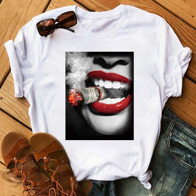 New Sexy Lips Unisex Tshirt Fashion Graphic Printed Tshirt Harajuku Ulzzang Rose Diamond Snake Lips Casual Tops Tee