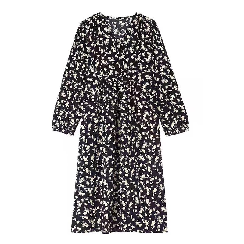 Женское платье 2024 года с V-образным вырезом, цветочным ретро-принтом, в французском стиле, для чаепития - Коллекция Осень/Зима