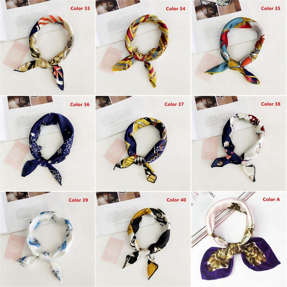 Gifts Women Small Vintage Square Scarf Silk Feel Satin Head Neck Hair Tie Band