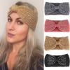 Новая зимняя теплая вязаная повязка на голову с бантом и стразами для женщин и девушек, европейская однотонная повязка-тюрбан для волос