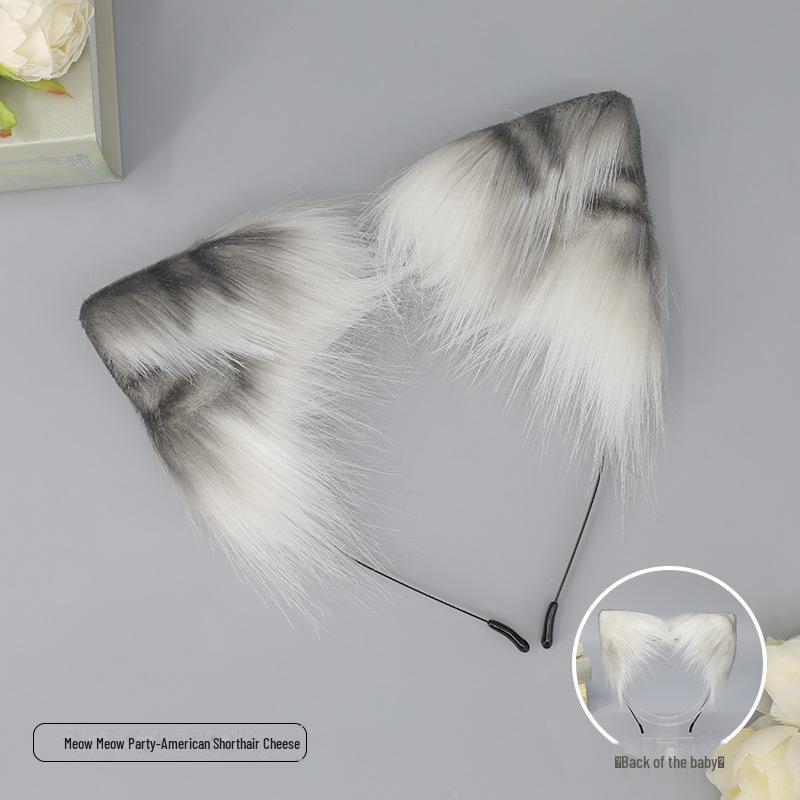 Повязка на голову с плюшевыми кошачьими ушками ручной работы для косплея - аксессуары для волос с ушками животных для костюмов и реквизита