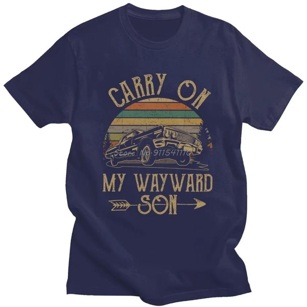 Футболки «Сверхъестественное» Винтажная мужская футболка Carry On My Wayward Son Темно-лиловая уникальная футболка Футболка с принтом из хлопка Одежда