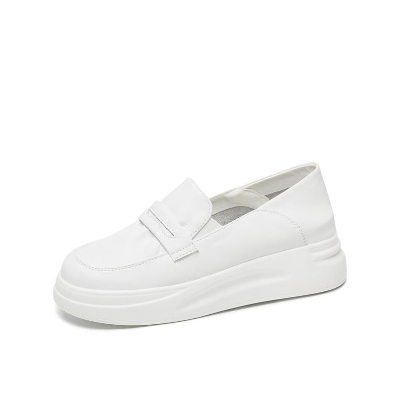 Женские новые однотонные туфли на толстой подошве, увеличивающие рост, универсальные кожаные спортивные и досуговые кеды