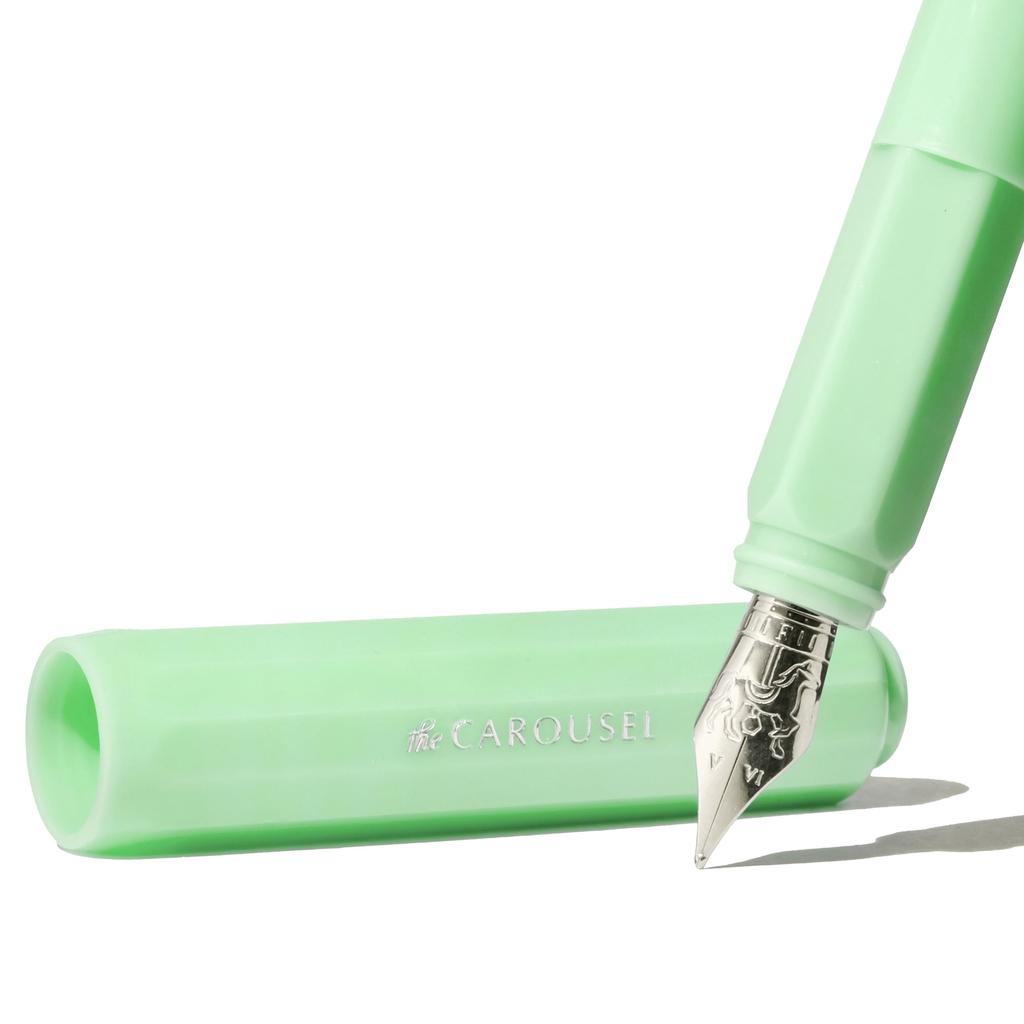 Ferris Wheel Carousel Fountain Acrylic Blend Air Seal Click Lock Lost in the Mint Fine Press, Pen, Body, Cap, Leaf, Green, Nib.