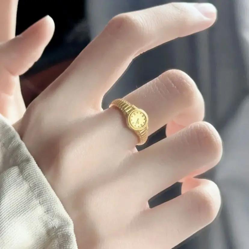 НОВЫЕ креативные кольца в форме часов для женщин, регулируемые кольца для открытия, мужские винтажные панк-мини-часы, кольцо на палец, парные кольца